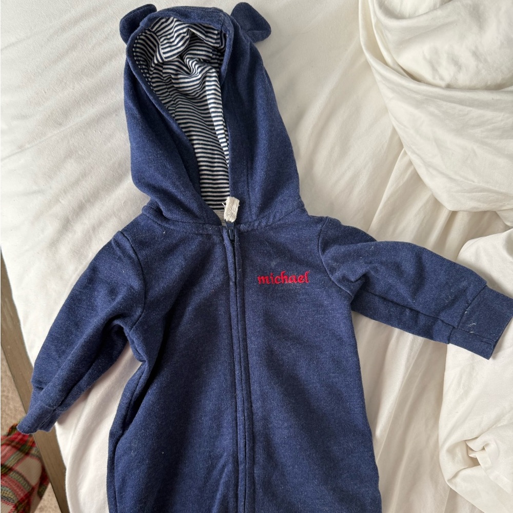 Navy Blue Baby Onesie with Ears personalized with Michael